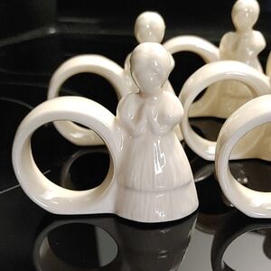 Vintage 8 Napkin Rings Ceramic Girl Pray Cornhuskers Dining Table 2inch Tall